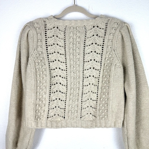 LoveShackFancy Cream Knit Women's Sweater cropped Frankel cardigan size L - Picture 5 of 8